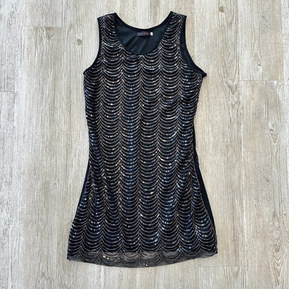 Womens Sylc Camisa Black Sequin Mini Dress - S/M